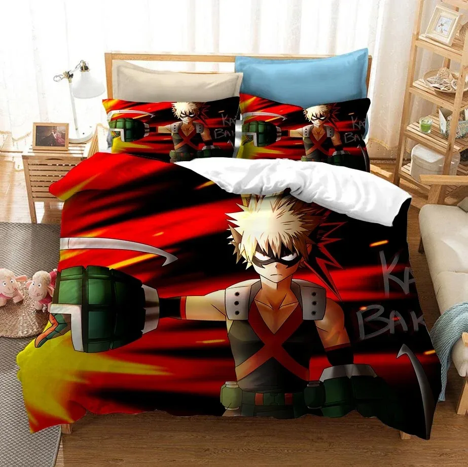 Set tempat tidur dicetak 3D Anime Jepang My Hero Academia selimut penutup dengan sarung bantal seprai Set tempat tidur tekstil rumah Linen