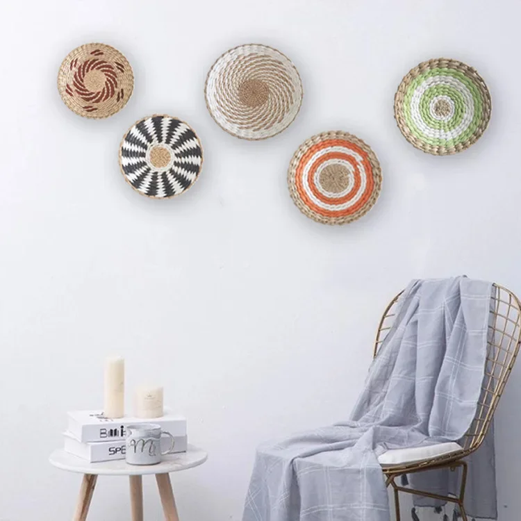 1/6 Pcs Boho Hand Woven Wall Basket Hanging Home Decorative Rustic Wall Basket Decor Art Gift for Kitchen Farmhouse Living Room