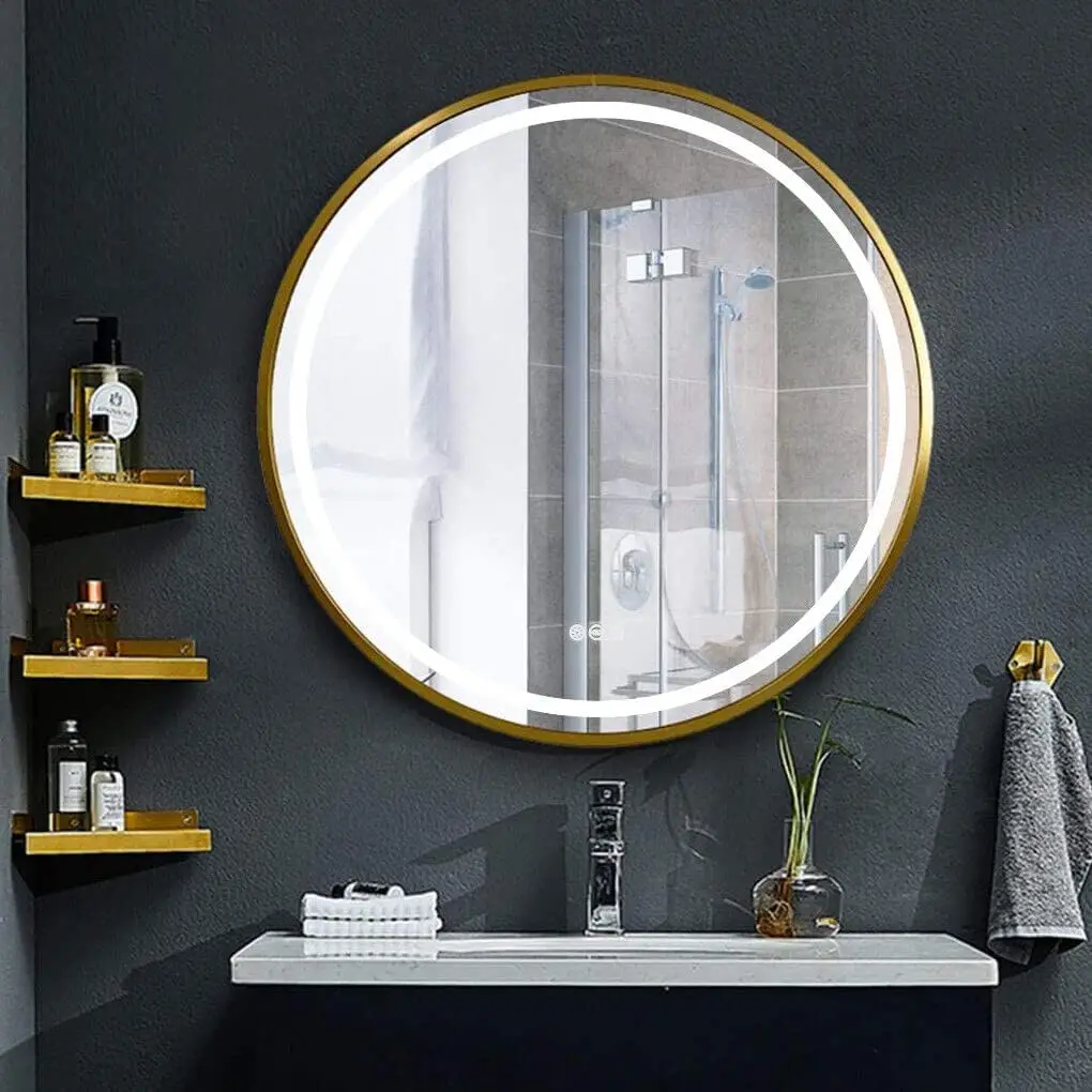 Bathroom Mirror 800mm Round Illuminated Wall Hanging Mirror with Anti-fog 3 Dimmable Lighting Touch for Bathroom Vanity Makeup