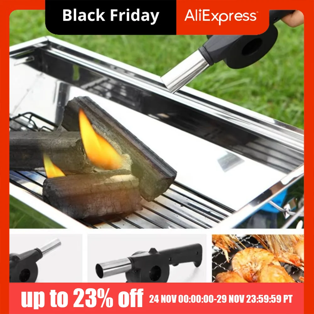 

Portable Hand-cranked Air Blower Durable Easy To Assemble Barbecue Fan Handle Design Plastic BBQ Grill Fire Bellows Tools