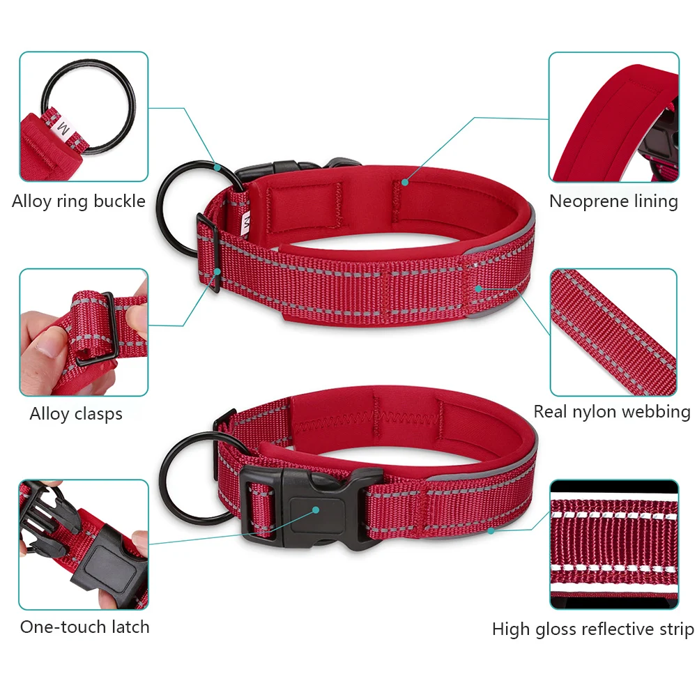 Comfort Neoprene Padded Dog Collar Adjustable Durable Reflective Running Sports Collar for Small Medium Large Dogs Doberman