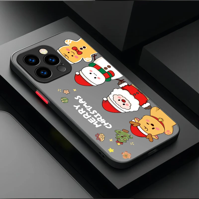 Cartoon Father Christmas Case For iPhone 16 15 14 13 12 11 Pro Max X XR XS 7 8 Plus SE 2020 Shockproof PCMatte Hard Back Cover