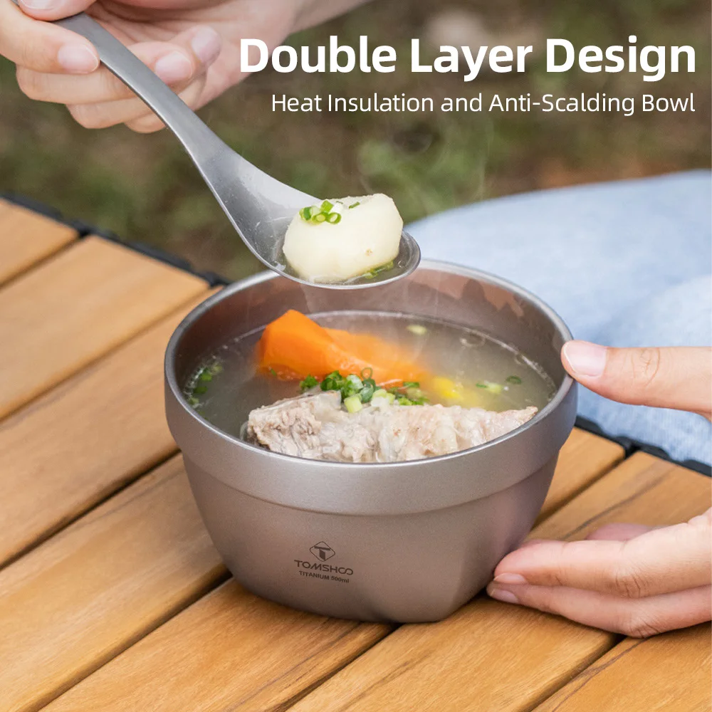 وعاء خفيف للغاية بطبقة مزدوجة للتخييم في الهواء الطلق والنزهات وسلطة شوربة الأرز بسعة 500 مل مقاوم للحرارة مع حقيبة تخزين #2