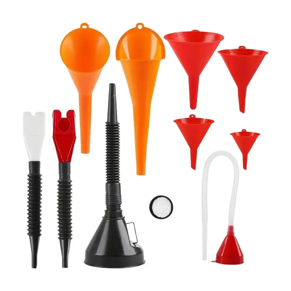 Automotive Plastic Funnel Set Wide Mouth Fuel and Oil Multi-use Flexible Right Angle Funnels for Water Coolant and Engine Oil