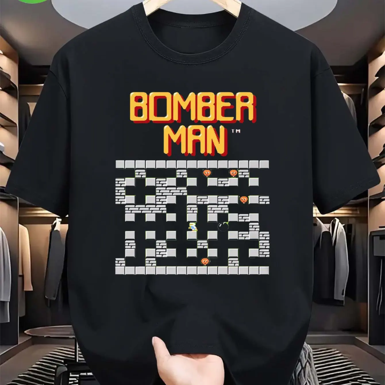 Camiseta de videojuego Bomberman NES Famicom de 8 bits, camiseta informal negra de manga corta con diseño de arte pixelado colorido para todas las estaciones