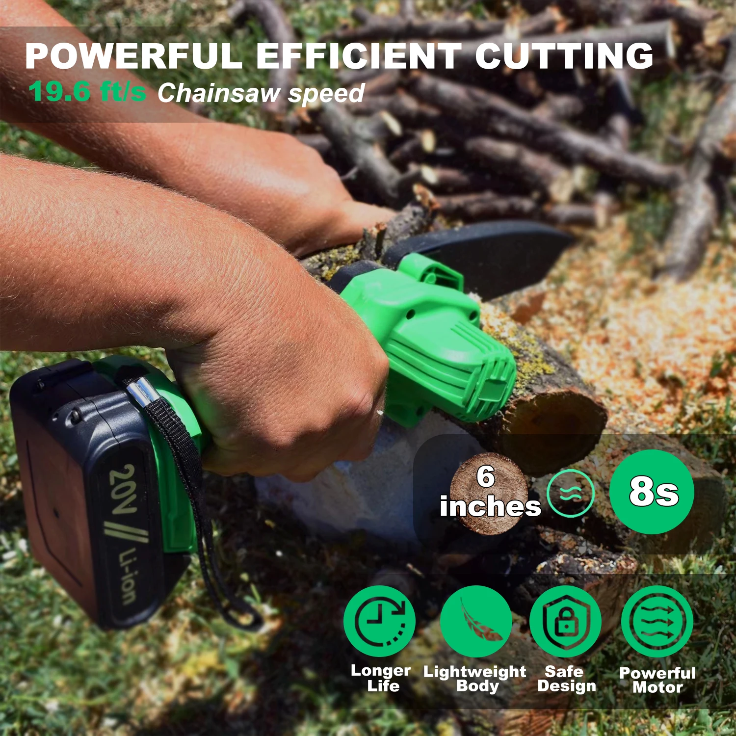 LIBITE CS-150 20V เลื่อยโซ่ไฟฟ้าเครื่องมือตัดไม้ 6in mini Cordless Chainsaw พร้อมแบตเตอรี่ 2 ก้อน