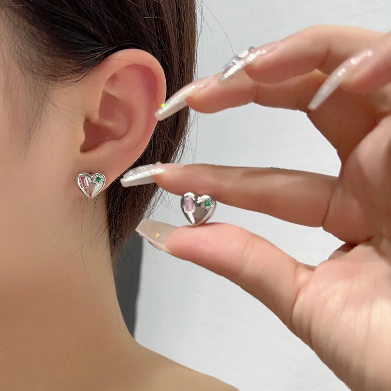 

Silver Color Heart Earrings For Women Pind Green Stone Zircon Earring Jewelry Prevent Allergy Party Accessories Jewelry Gifts