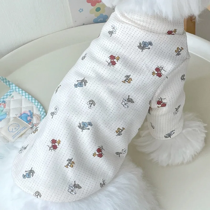 Pet Floral Bottom Shirt Pet Four Legged Jumpsuit Little Dog Cat Clothing Autumn Winter Bottom Shirt Dog Clothes Puppy Clothes