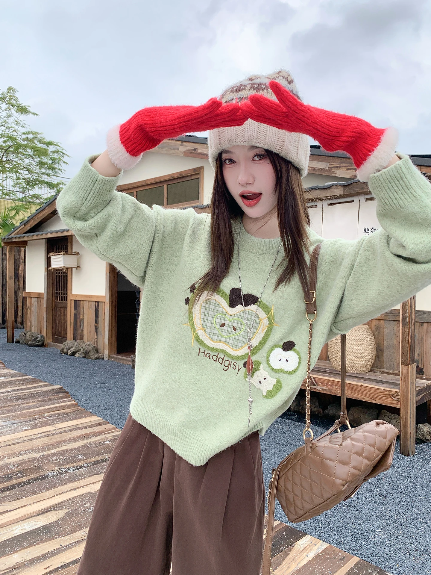 

Zeng Xiao Xian Korean Sle een Floral Knit Sweater Women's Autumn Winter Lazy Inner Wear Top Warm Thermal Long Sve Crew...