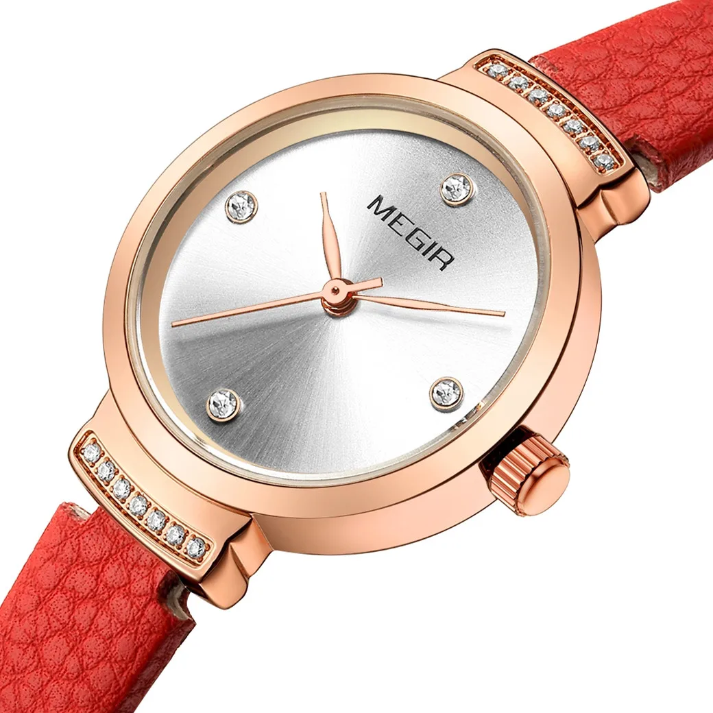 MEGIR Classics Leather Strap Quartz Watch Women Fashion Diamond Ladies Clock Waterproof Casual Dress Wristwatch Montre Femme