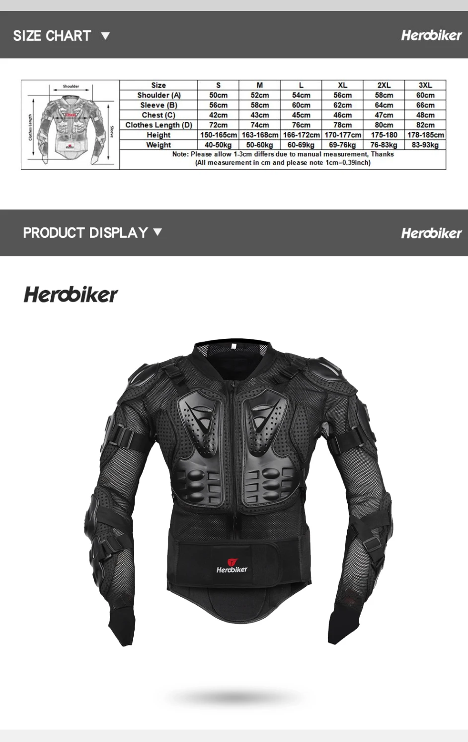 HEROBIKER Motocross Jacke Männer Körper Rüstung Motorrad Rüstung Fahrrad Racing Jacke Reiten Motorrad Moto Schutz S-5XL – Detail 4