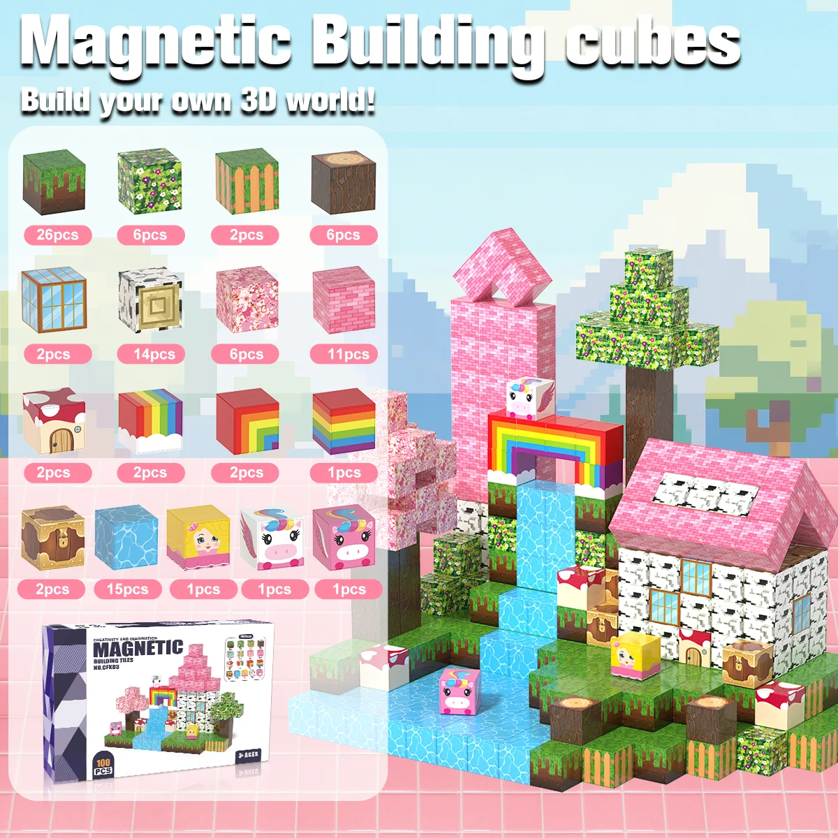 مجموعة مكعبات بناء مغناطيسية مناسبة للأولاد والبنات فوق 3 سنوات، نموذج DIY هدية لعبة حسية جذعية للأطفال
