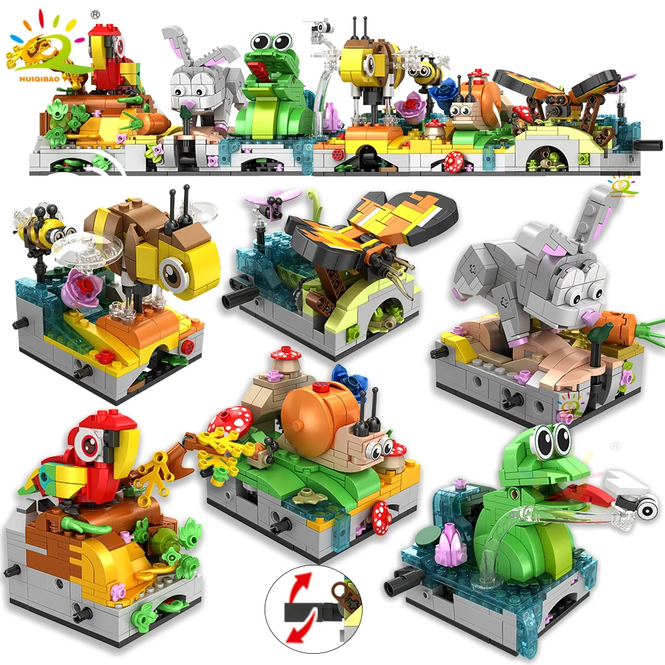 

HUIQIBAO Funny Animal Moc Building Blocks Children Assemble City Construction Toys for Kids Fly Bee Butterfly Rabbit Bricks Set