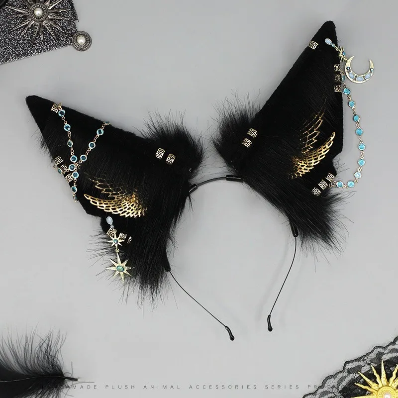 

Anime Cosplay Headband Cartoon Wolf Ears Hair Hoop with Dangle Jewelry Decors Unisex Carnival Party Roleplay Headwear Prop