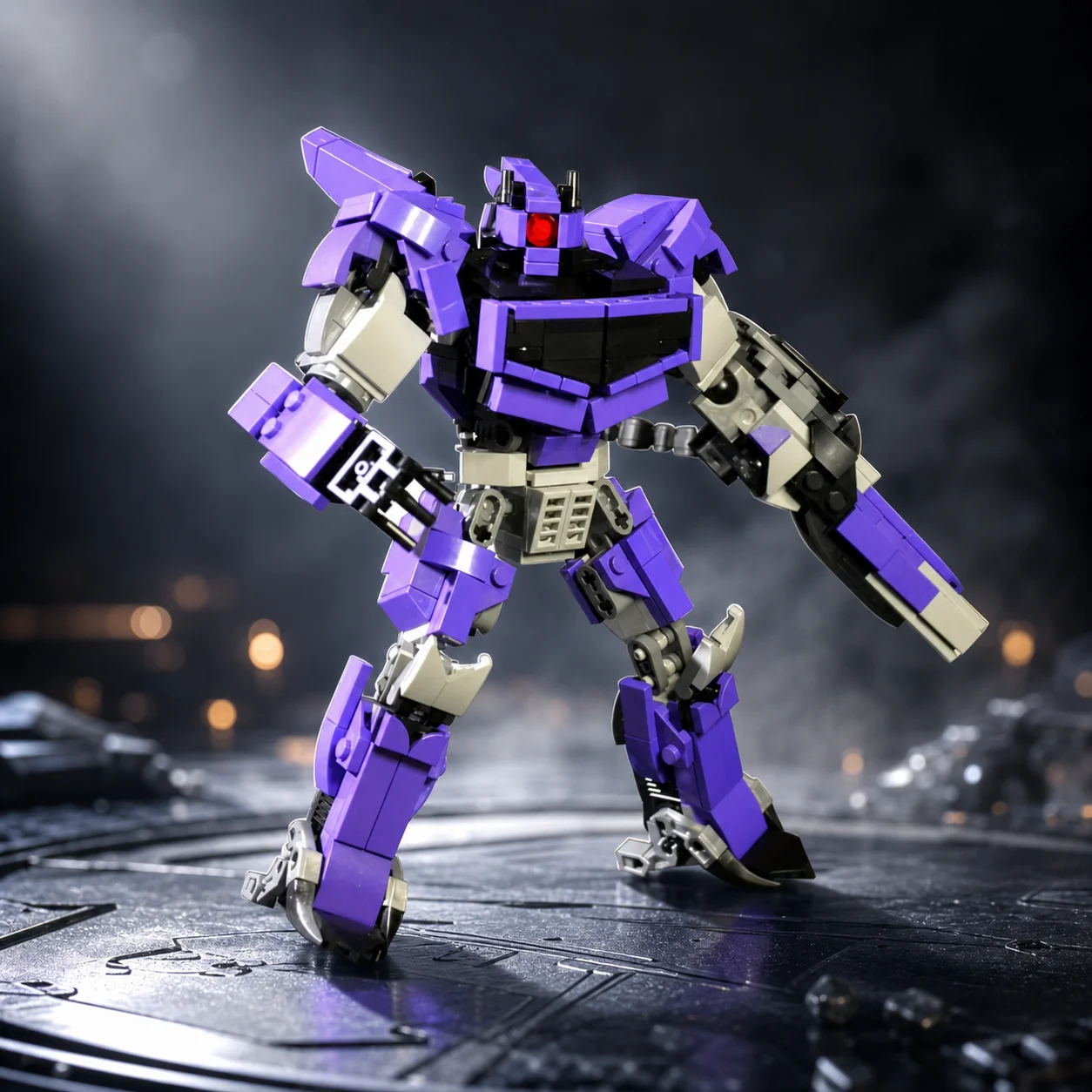 

MOC Purple Mecha Robot Building Blocks Model Cyber Warrior Assembly Brick Figure Desktop Display Collectible Toy