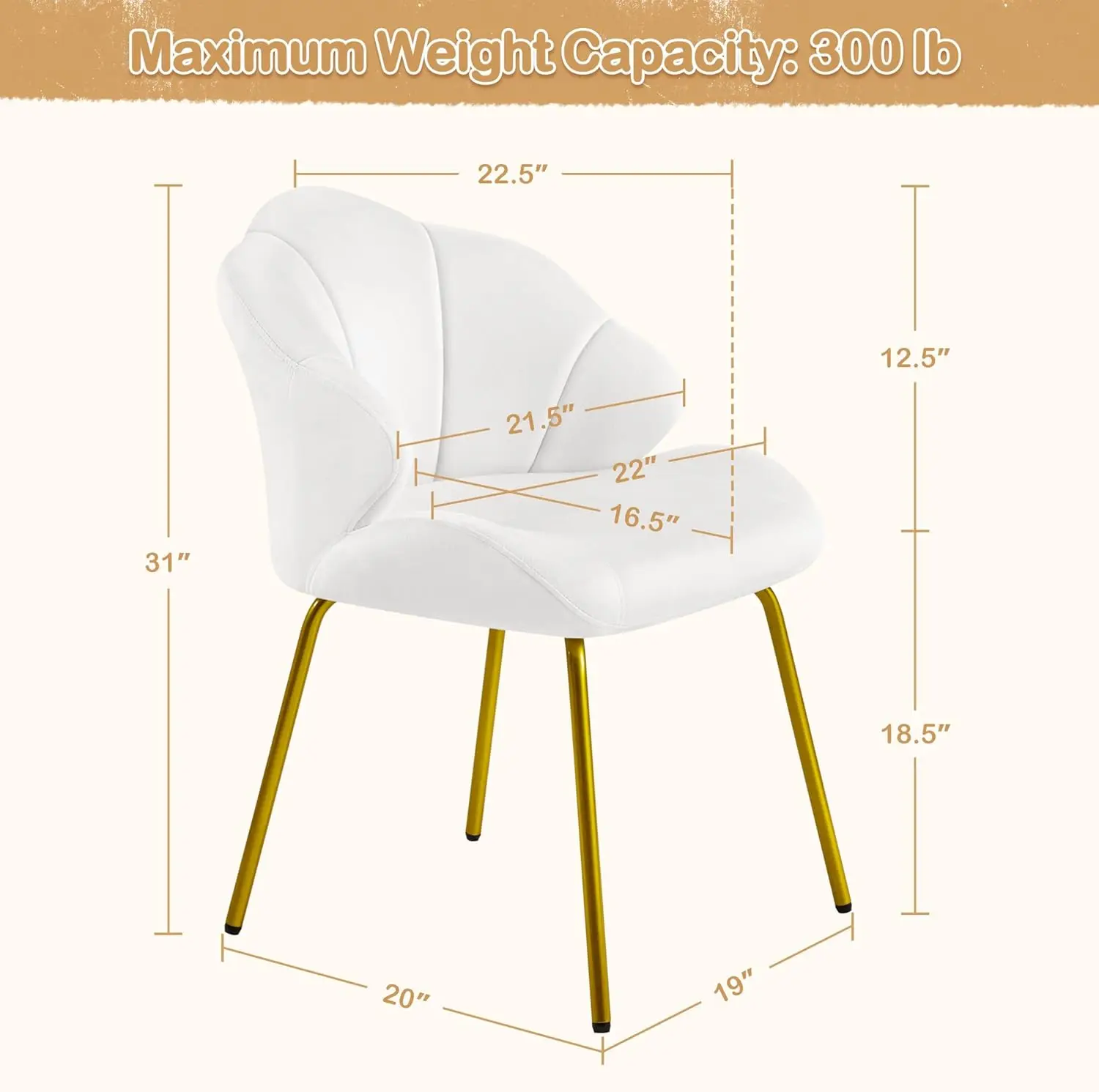 كرسي مخملي مع مسند ظهر على شكل صدفة، كرسي بذراعين حديث مع أرجل معدنية ذهبية لغرفة الملابس/غرفة النوم/العيش