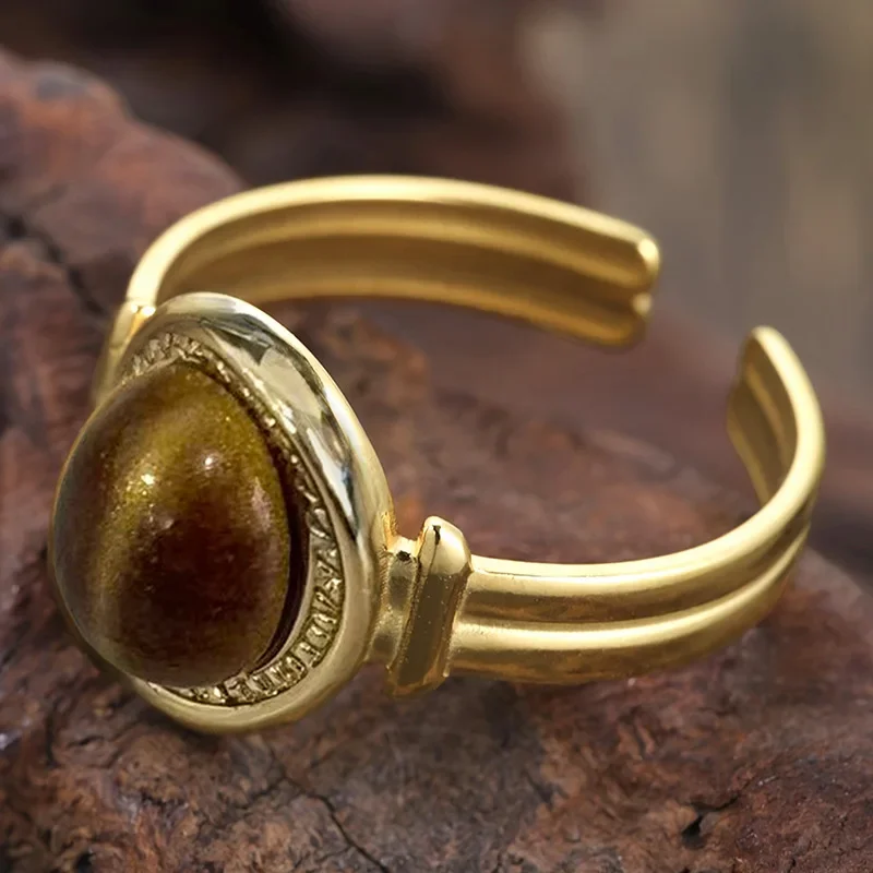 Participate in The Banquet with A European and American Tiger Eye Stone Ring, Adjustable Opening Personalized Fashion Accessory