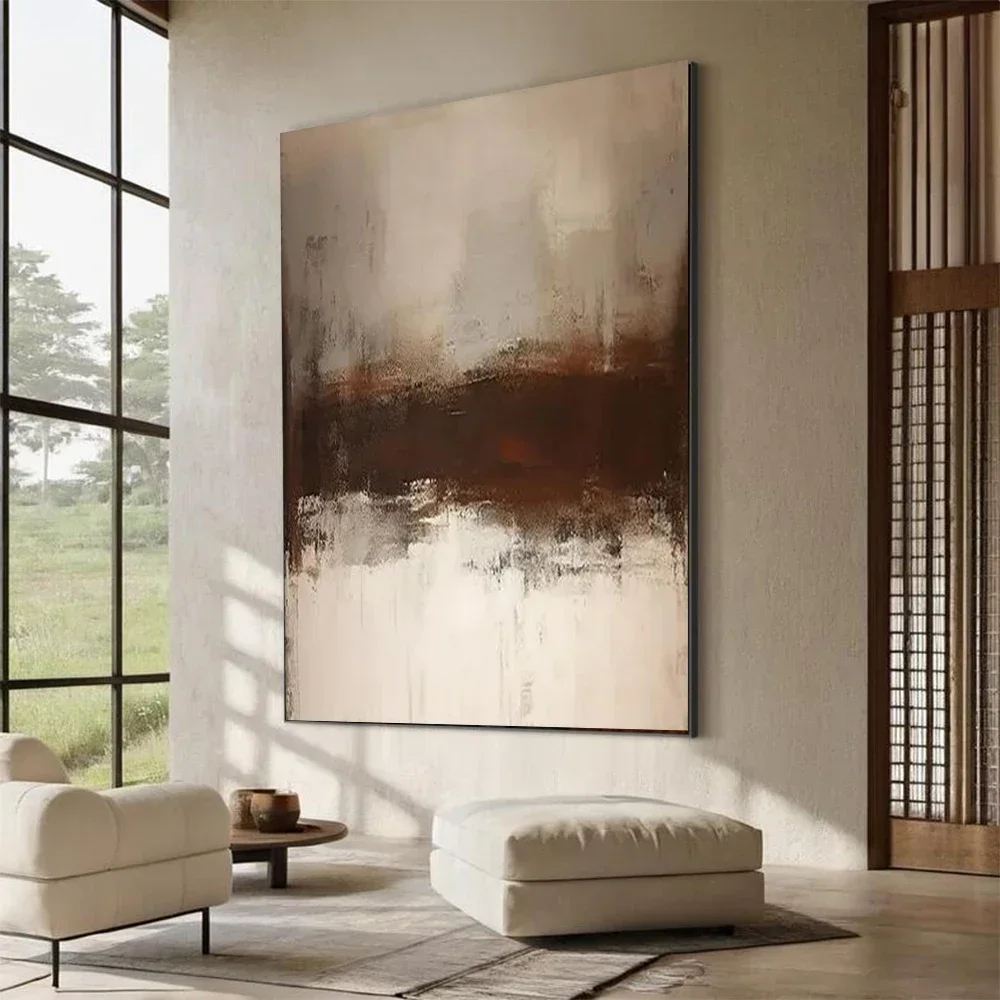 

Original Brown Abstract Painting Minimalist Wabi-Sabi Style Black Textured Wall Art Neutral Decorative Piece for Home