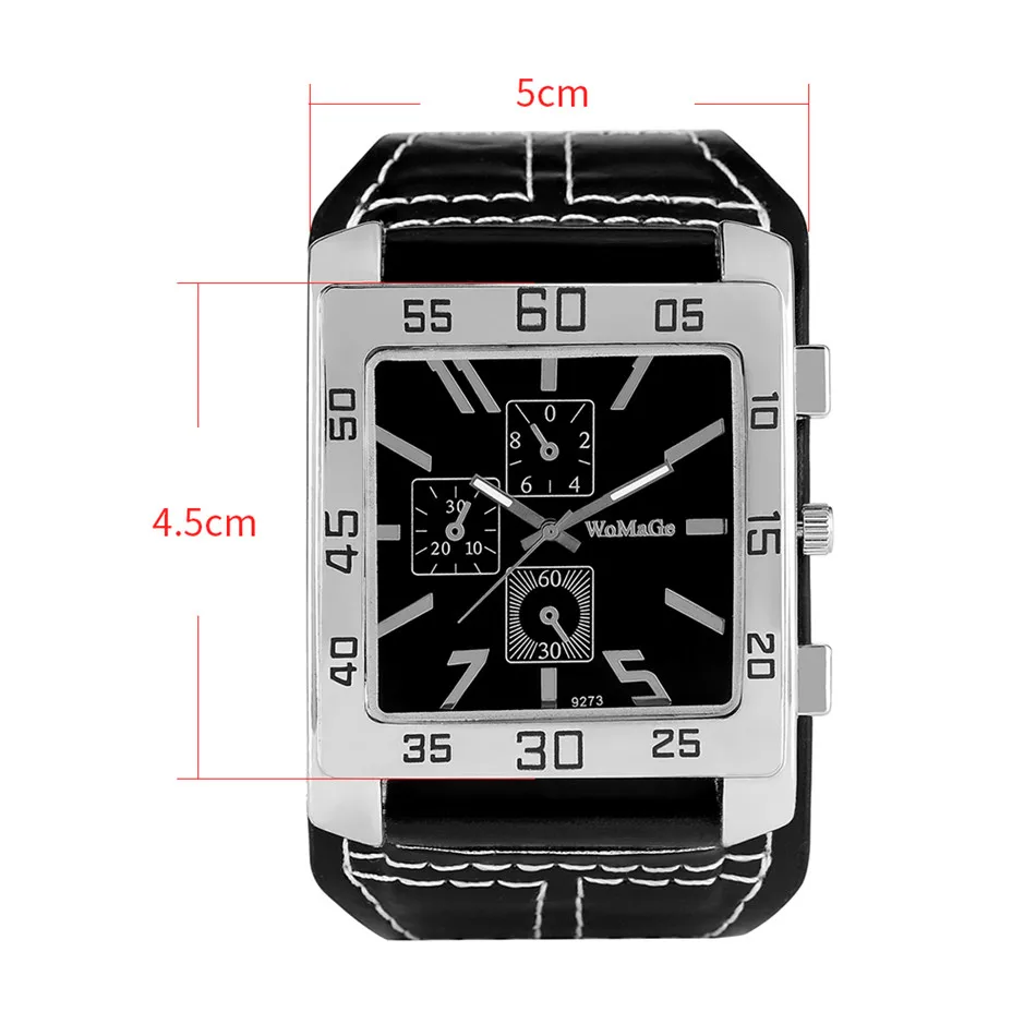 Punk Fashion Black/red/white Women\'s Watch Square Dial Big Size Leather Watchband Lady Rock Fashion Wristwatches Quartz Movement