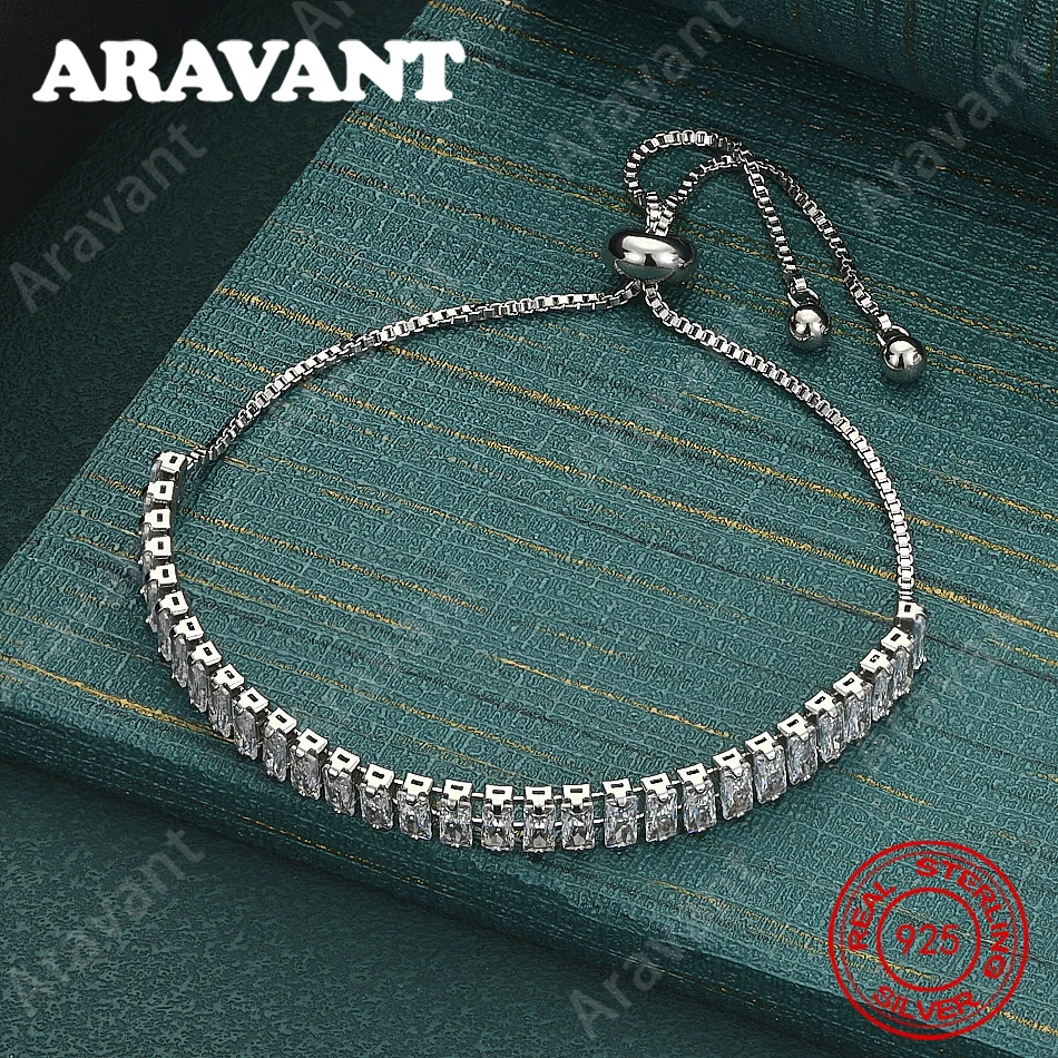 925 Sterling Silver Box Chain Bracelet With Square Cubic Zirconia – Vintage, Elegant, And Sophisticated Party Jewelry For Women