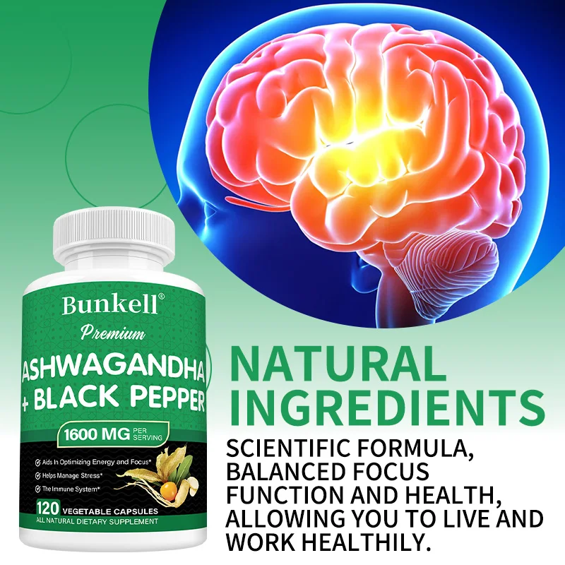 

Капсулы с экстрактом ашваганды 1000 мг с черным перцем - для снятия стресса, улучшения настроения, сна и поддержки иммунитета, балансируют уровень энергии