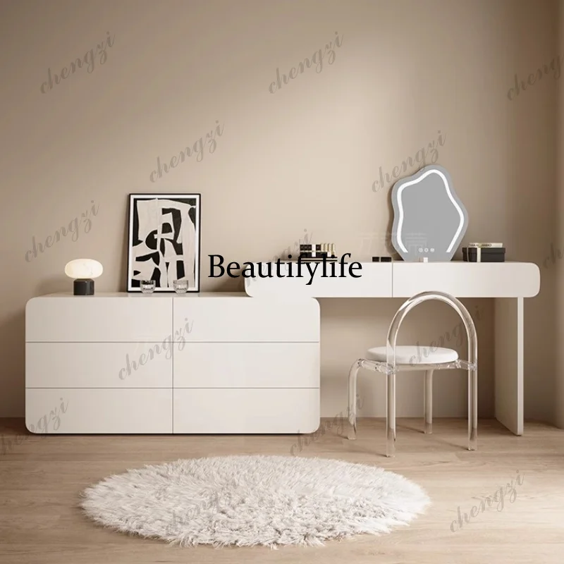 A68Luxury White Dressing Table Minimalist Wood Comfortable Mirror Dressing Table Storage Penteadeira De Maquiagem Furnitures