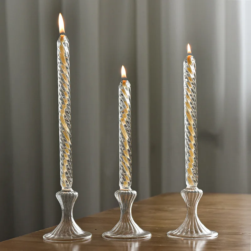 Rotate Transparent Glass Candle Holder Smokeless Glass Oil Lamps Candlestick Wedding Decor Romantic Candlelight Dinner Ornaments