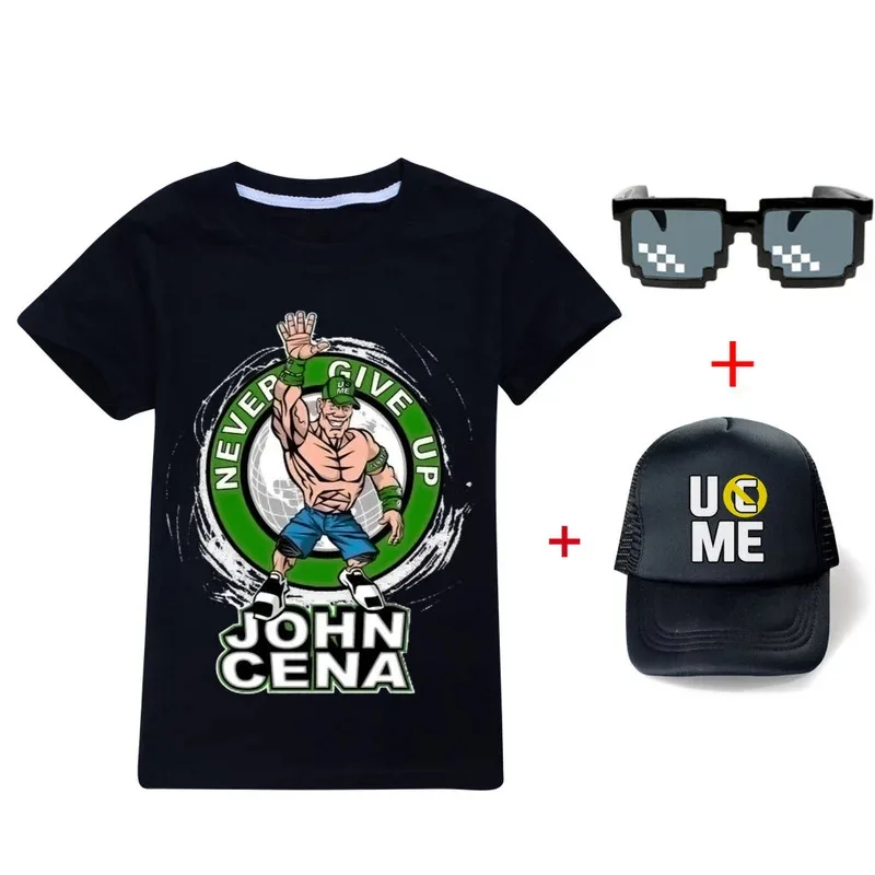 قمصان صيفية للأطفال 3 4 6 8 بعمر 14 عامًا WWE John Scene "Win The Day" مطبوعة تي شيرتات عصرية للأولاد والبنات + قبعة بيسبول
