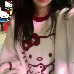 Sanrio Hello Kitty Kawaii peluş kazak 2022 kış yeni karikatür Y2k tatlı aşk kardeş Sweatershirt gevşek rahat üst kadınlar için