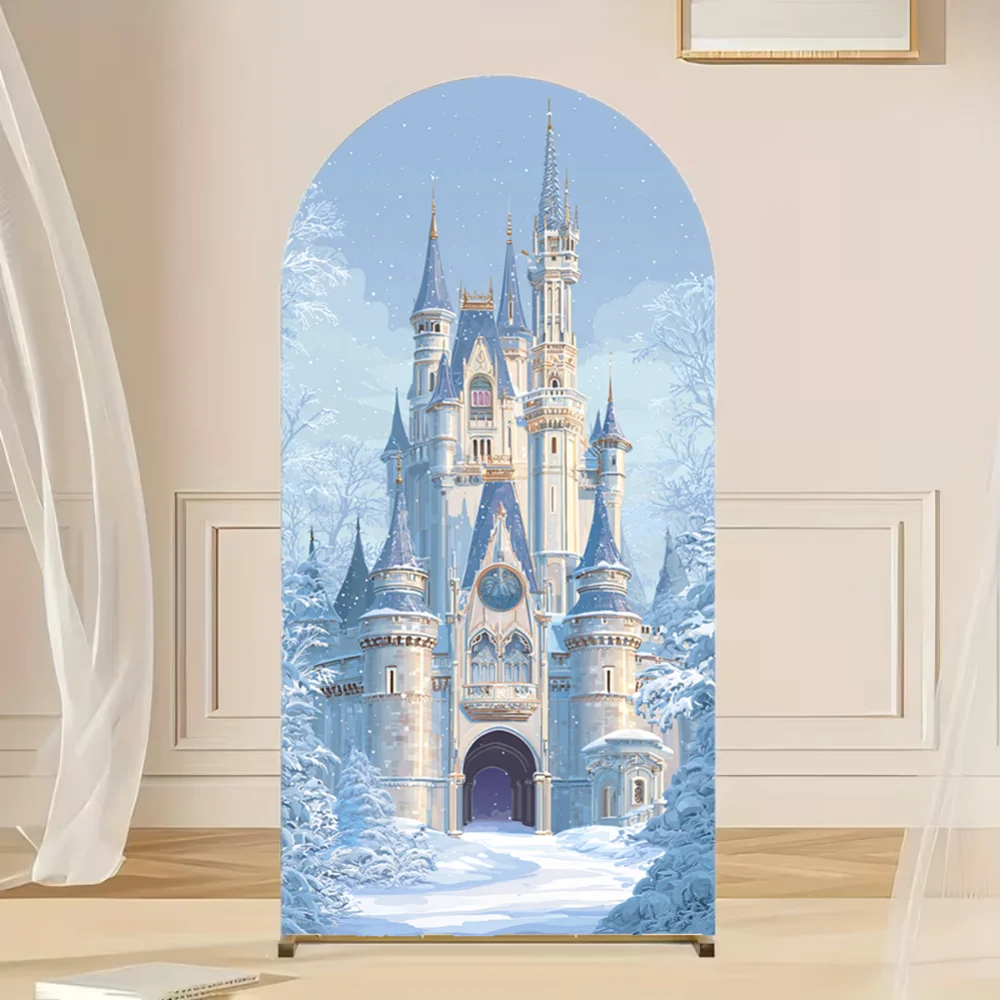 

Outdoor Winter Wonderland Arch Backdrop Cover Ice Frozen Castle Tree Snowflake Kids Birthday Baby Shower Party Decor Background