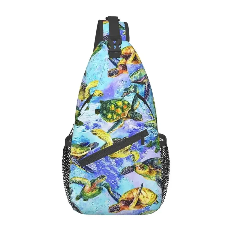 

Colorful Turtles Sling Chest Bag Customized Ocean Animal Lover Shoulder Crossbody Backpack for Men Cycling Camping Daypack