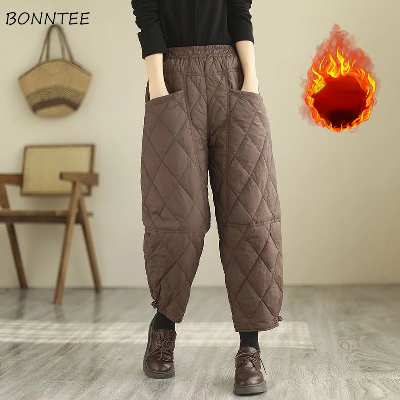 

Winter Harem Pants Women Baggy Warm Big Pockets Vintage Windbreak Thicken Pantalone Designed High Waist Streetwear Comfort M-4XL