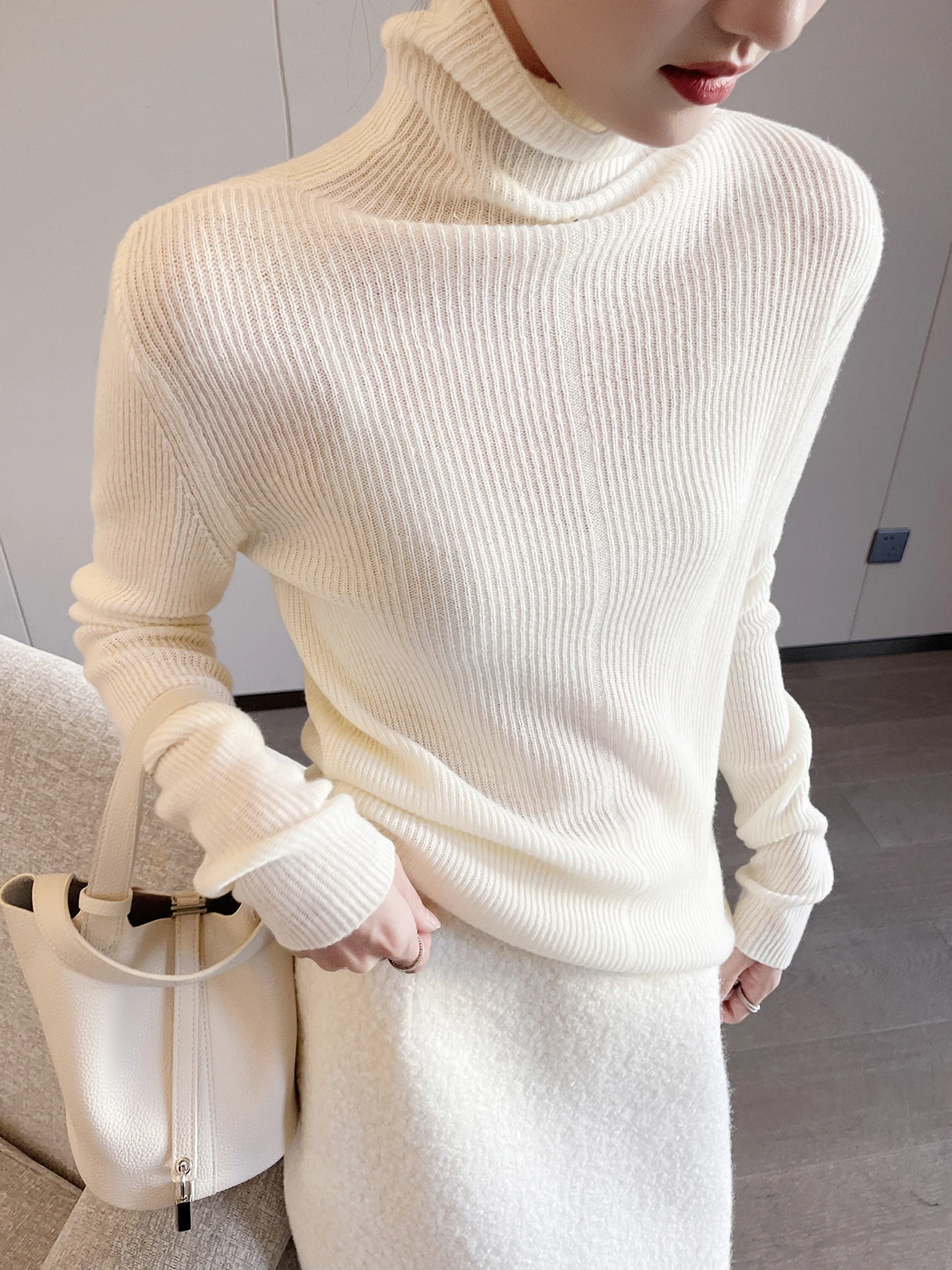 

Women's Loose Long Sve Knitted Sweater High Collar Overhead Winter Casual Sle Comfortable Soft Medium Yarn Color