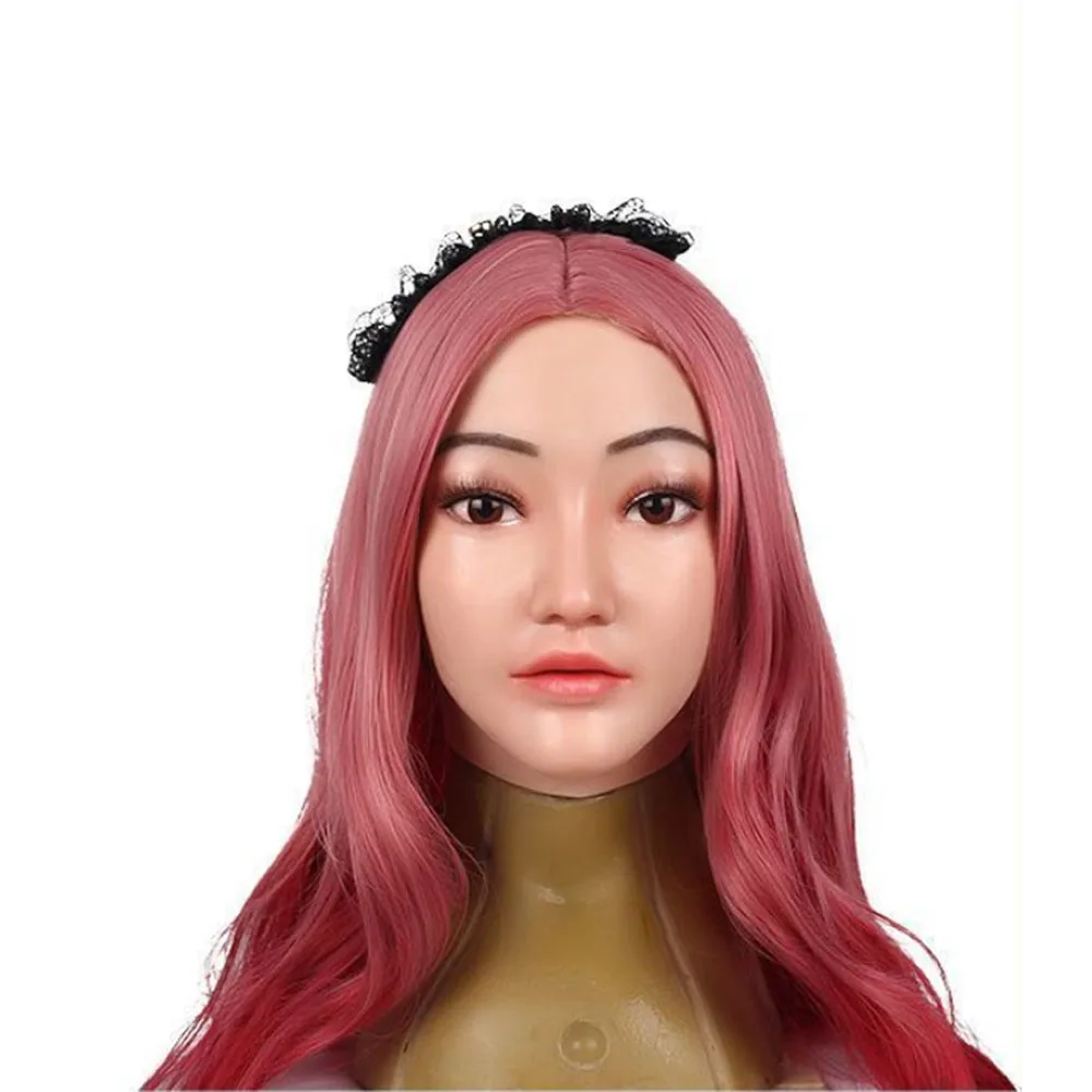 

Crossdresser Realistic Full Head Silicone Female Headgear Cover For Cosplay Transgender LGBT Sex Accessories Male Drag Queen COS