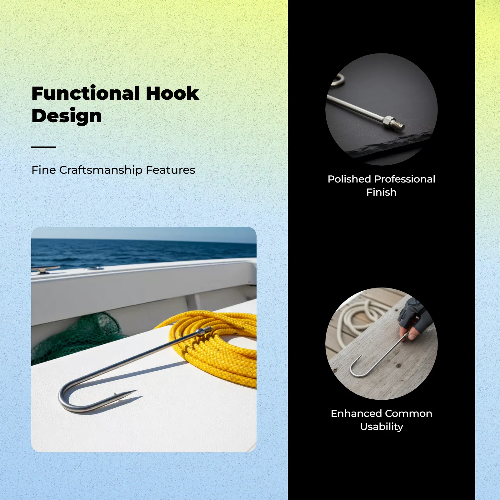 Stainless Steel Gaff Fishing Hook Barbed Tip Steel Hook with 8mm Conversion Adapter for Tackle Upgrades and Repairs