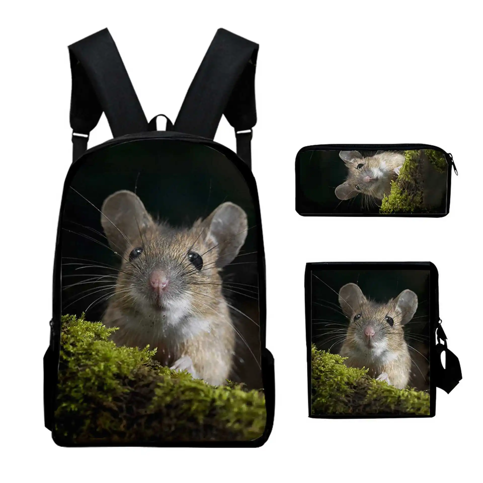 

Classic Novelty mouse 3D Print 3pcs/Set pupil School Bags Laptop Daypack Backpack Inclined shoulder bag Pencil Case