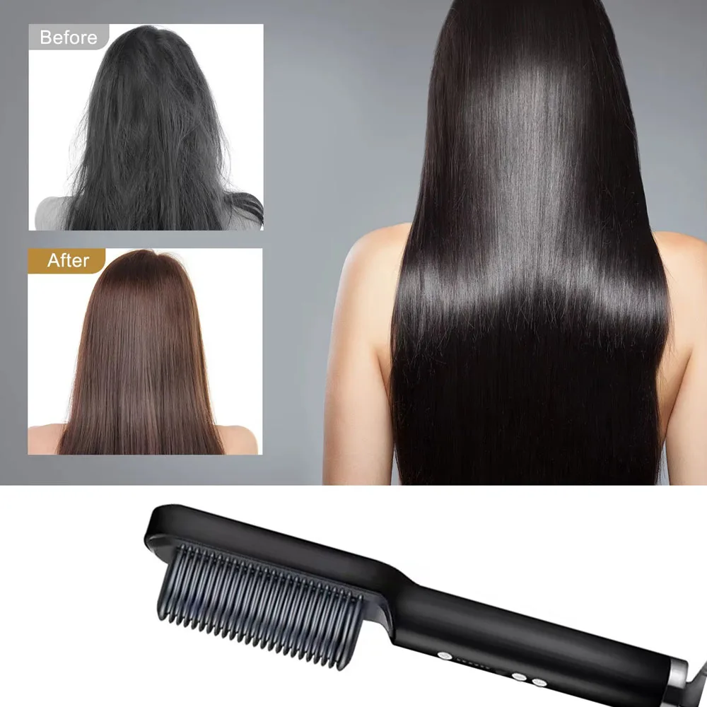 Portable Hair Straightener Curler Roller Hot Comb Fast Heated Ceramic Hairbrushes Multi-function Straightening Brush Curling Iro