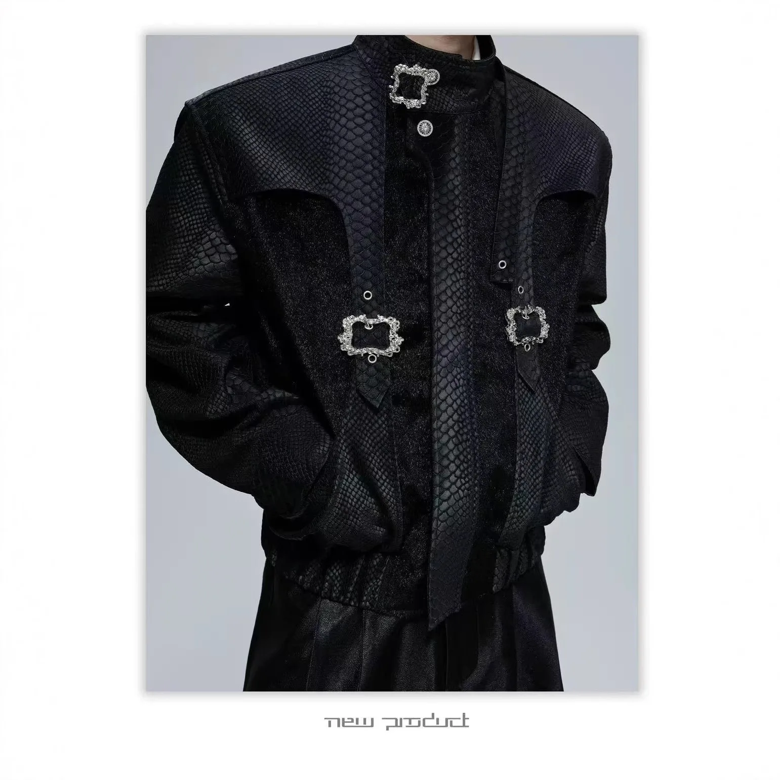 Men Fahsion Luxury Jacket With Leather Patchwork Loose Fit Punk Style Elegant Coat With Buckles Vibe Style Y2K Outerwear