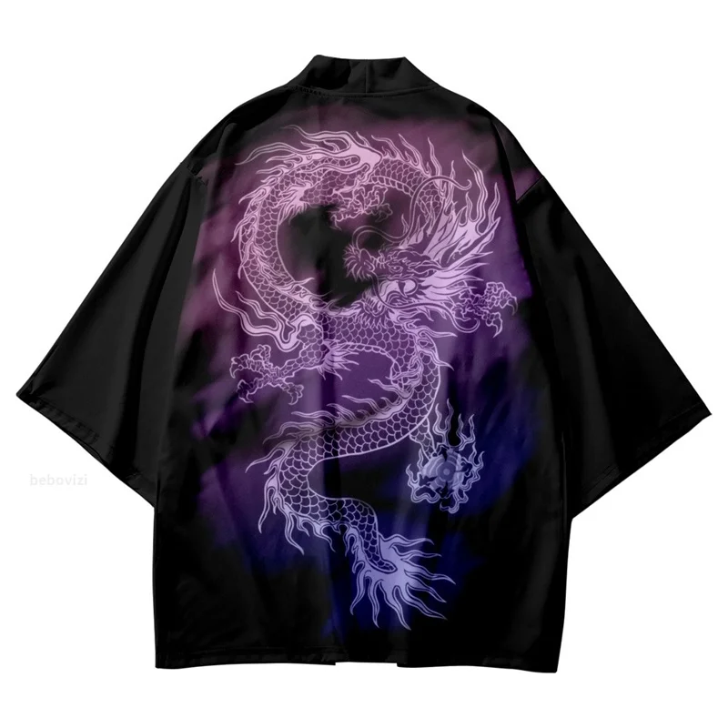 أنيمي التنين طباعة معطف ثوب الكيمونو الياباني سترة قميص النساء هاوري يوكاتا تأثيري الرجال الملابس التقليدية #1