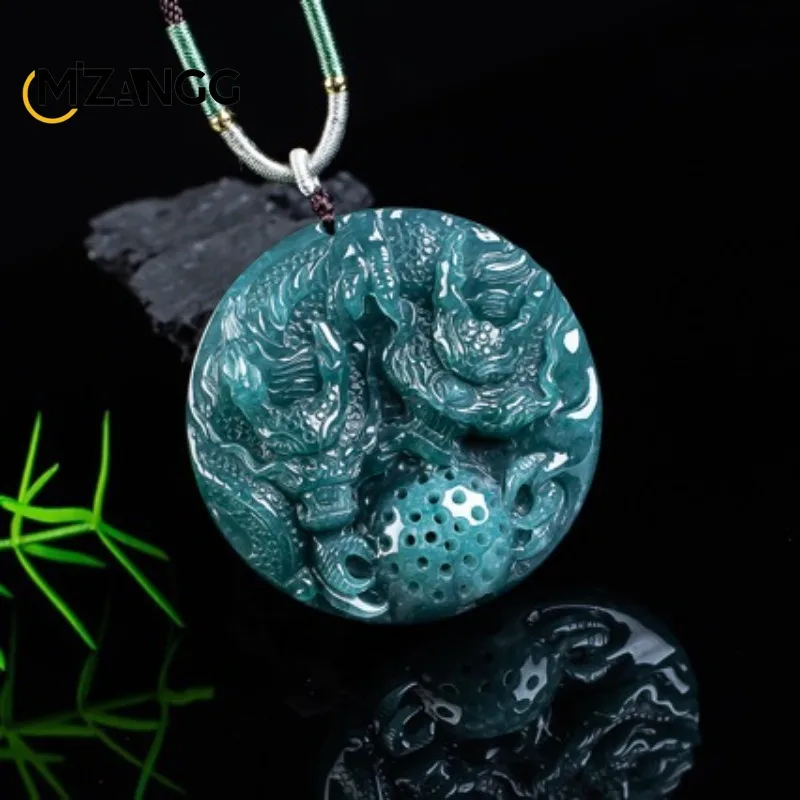 Natural jadeite zodiac dragon pendant exquisite carved dragon soaring in harmony with the universe men's and women's jade mascot
