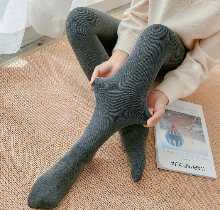 Gerippte Thermo-Leggings mit vertikalen Streifen für Damen im Herbst und Winter, Fleece, verdickt, Street Ready, nahtlos, hohe Taille, Thermohose – Detail 6