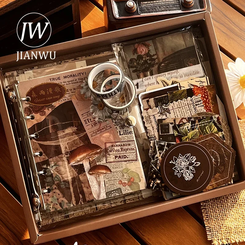 JIANWU 155 Pcs/set Vintage Loose-leaf Book Material Decor Gift Box Set Creative DIY Journal Collage Stationery