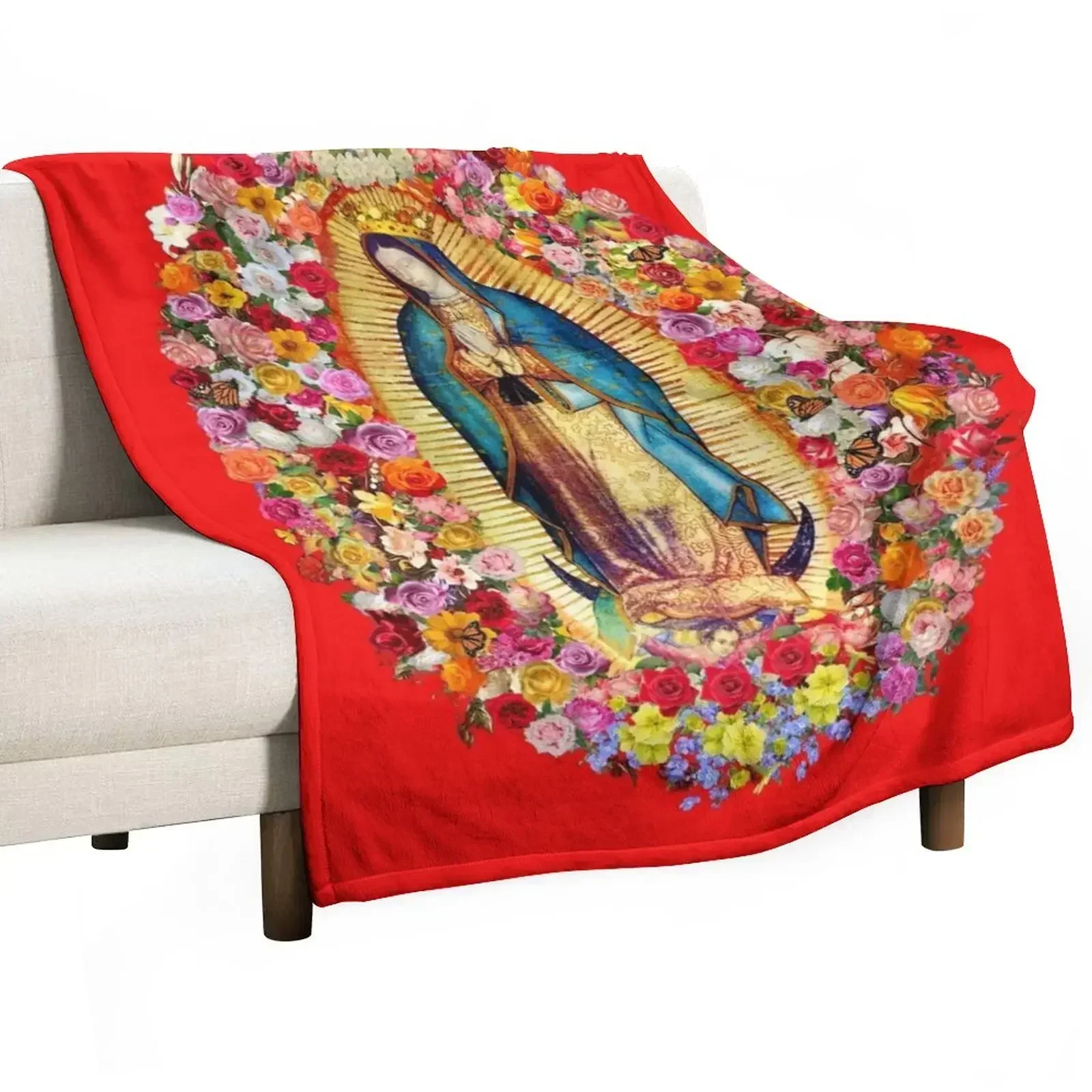 New Our Lady of Guadalupe Mexican Virgin Mary Saint Mexico Catholic Mask Throw Blanket Plush for winter Stuffeds Blankets