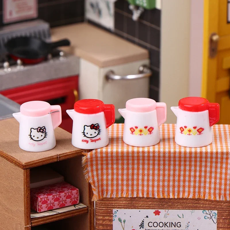 

10 шт., кавайный мультяшный кукольный домик, чайник «Hello Kitty», миниатюрная бутылка с горячей водой, кухонная модель, аксессуары для кукол, домашний декор