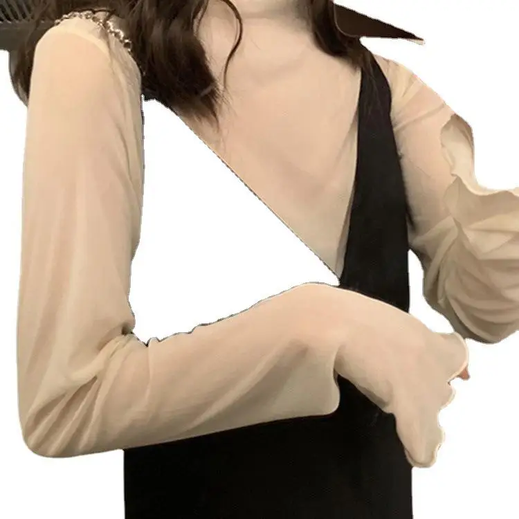 Femmes longue Sve Me Base irt Protection solaire intérieur dentelle haut Polyester Fiber décontracté polyvalent Sle été Faion