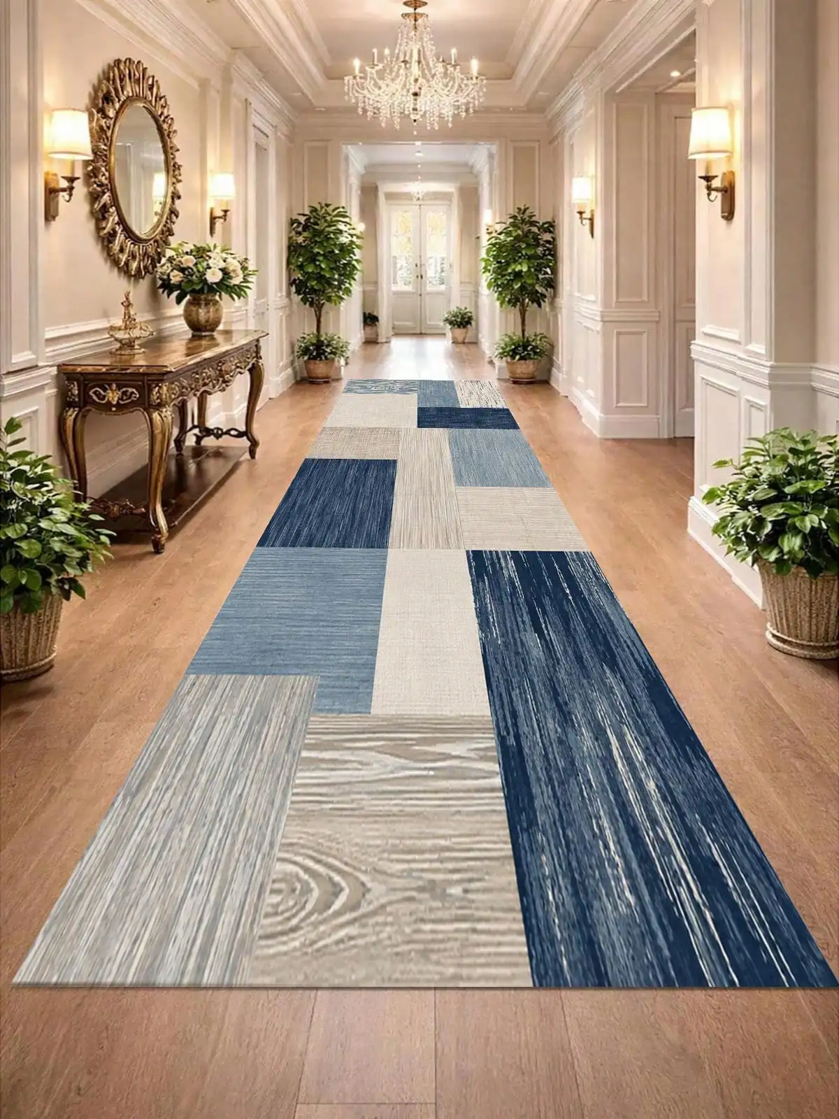 Indoor Runner Rug, Washable Runner Rug With Rubber Backing, Modern Geometric Patchwork Aesthetic Carpet For Bedroom, Living Room, Hallway, Entryway, Washable Rug Rockwood Collection Long Runner Rug Extra Long Hallway Mat Bedside Carpet Laundry Room