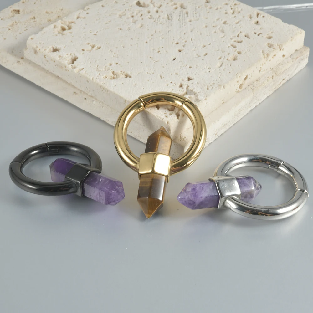 1 قطعة الفولاذ المقاوم للصدأ المغناطيسي دائرة المفصلي الأذن الوزن جمشت حجر عين النمر سداسية مقياس الأذن المتوسع نقالة #4