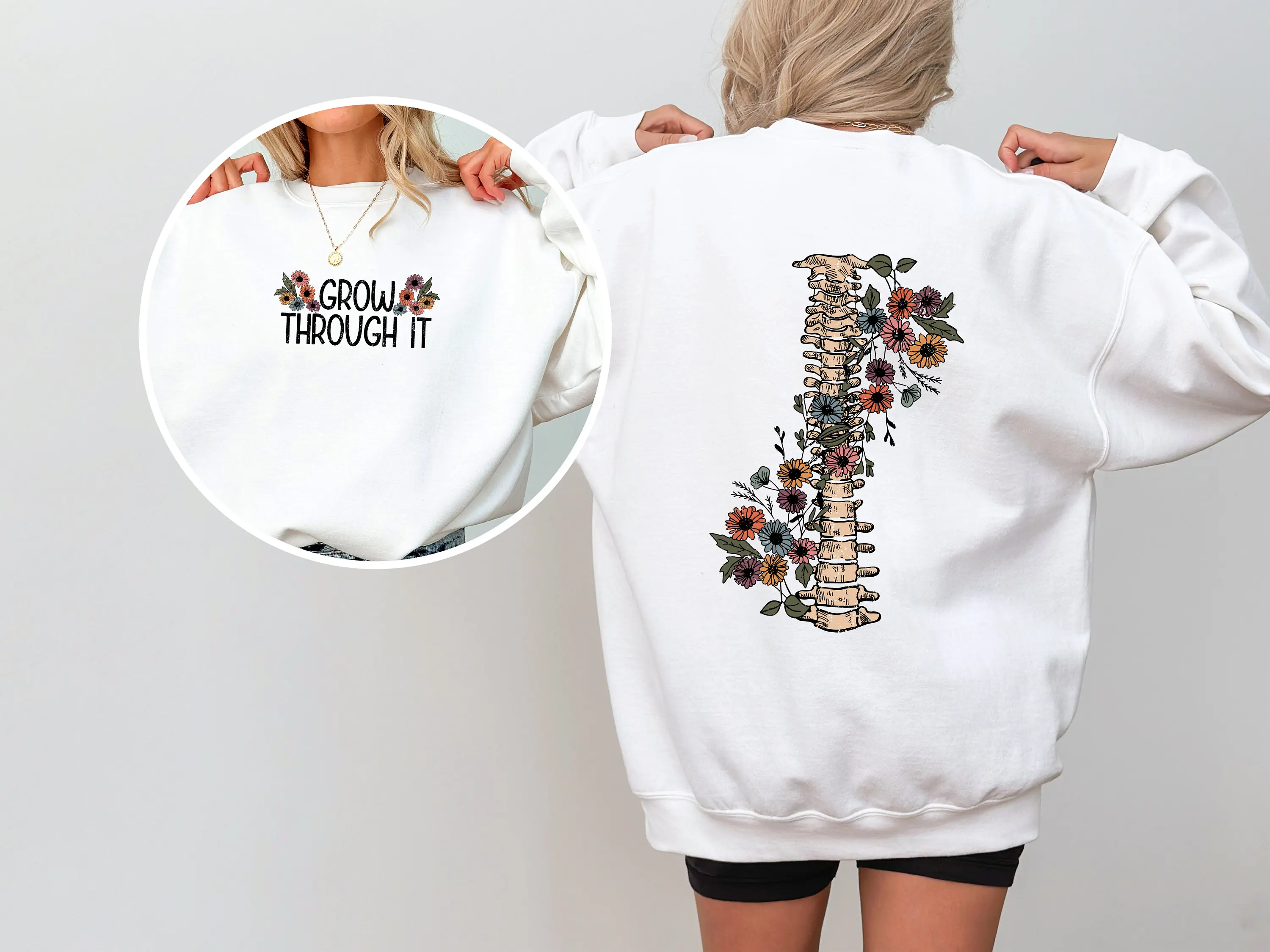 

Grow Through It Sweatshirt Hoodie Men's and Women's Round Neck Sweatshirts Y2k Tops Autumn and Winter Pullover Women Clothing