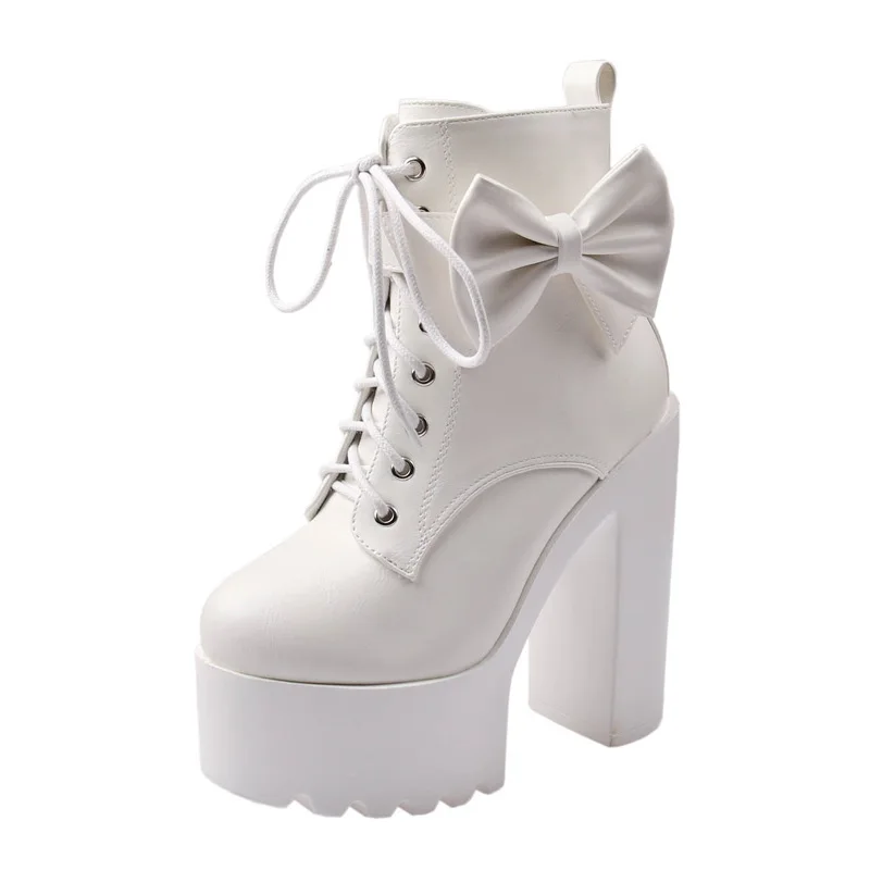 

Punk Motorcycle Boots Women 14cm Platform High Heels Zipper Short Boots Chunky Heel Stage Show Shoes