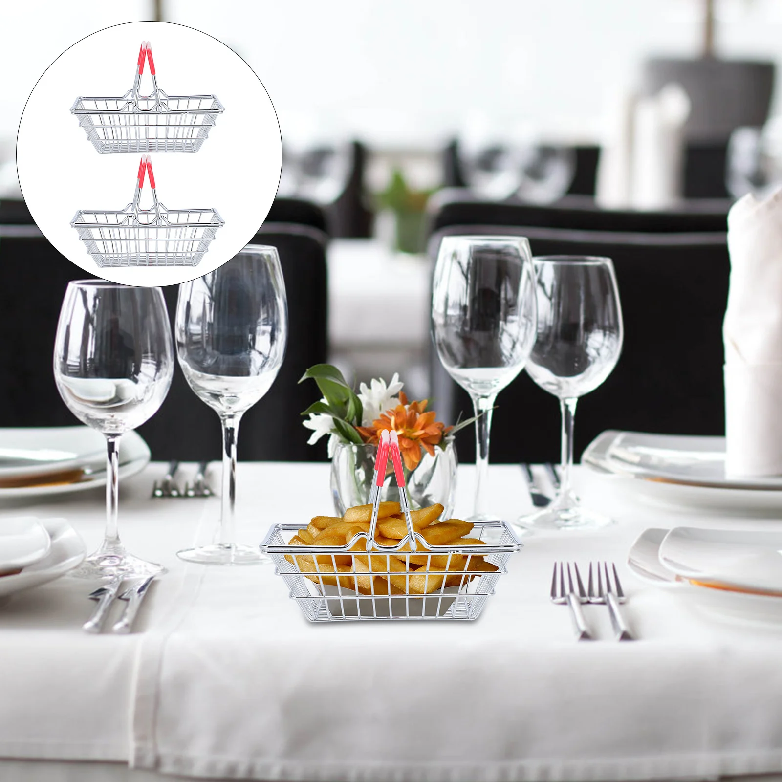 

2Pcs Stainless Steel Iron Food Basket Mesh Cooking Basket for French Fries Chips Bar Restaurant Kitchen Food